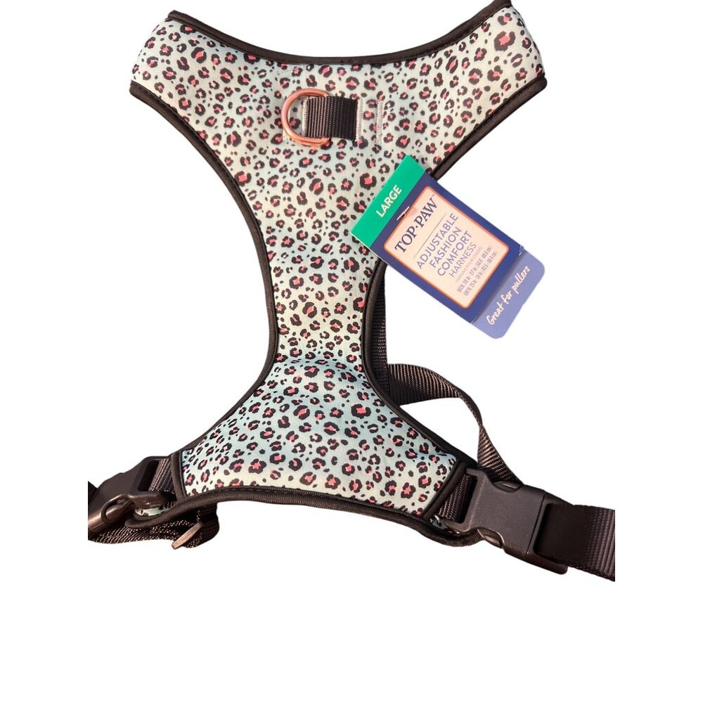 Top Paw Teal Cheetah Adjustable Fashion Comfort Dog Pet Harness Size Large NWT